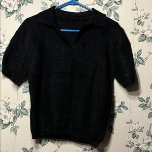 💁‍♀️WOMENS Black Short-Sleeve Scoop-Collar Sweater great material